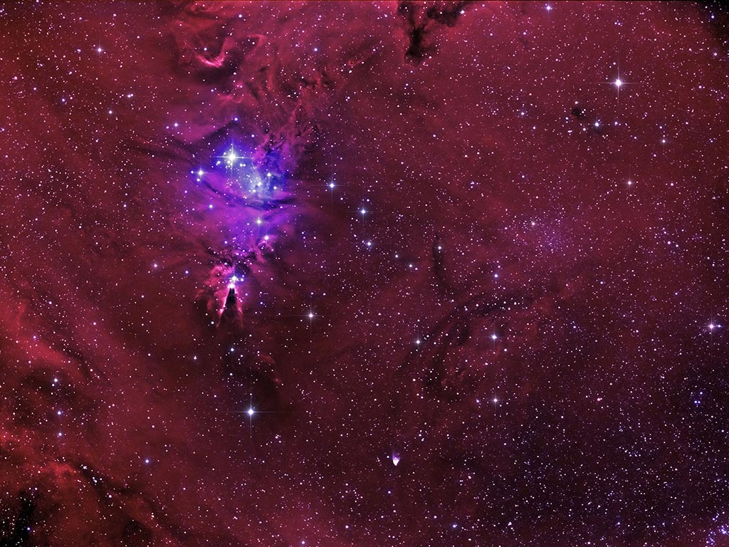 Keiluþokan (NGC 2264), Refsfeldurinn og Flöktþoka Hubbles -The Cone nebula (NGC 2264), The Fox Fur and Hubble’s Variable Nebula.